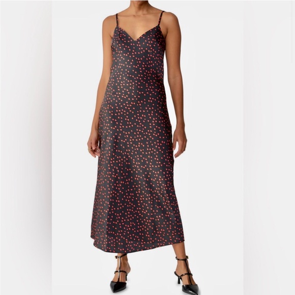 Sanctuary Maxi Slip Dress Size XS Confetti Hearts Black Red Satin Sleeveless - Picture 1 of 15